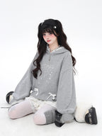 CRAZYGIRL Girlish Cartoon Bow Rhinestone Lace Hooded Loose Women's Sweatshirts