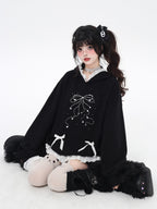 CRAZYGIRL Girlish Cartoon Bow Rhinestone Lace Hooded Loose Women's Sweatshirts