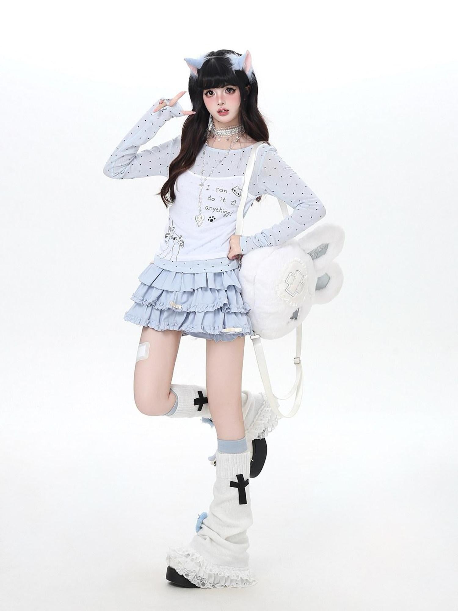 CRAZYGIRL Girly Polka Dot Spliced Layered Thin Breathable Women's Long Sleeve T-shirts