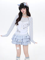CRAZYGIRL Girly Polka Dot Spliced Layered Thin Breathable Women's Long Sleeve T-shirts