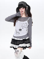 CRAZYGIRL Girly Polka Dot Spliced Layered Thin Breathable Women's Long Sleeve T-shirts