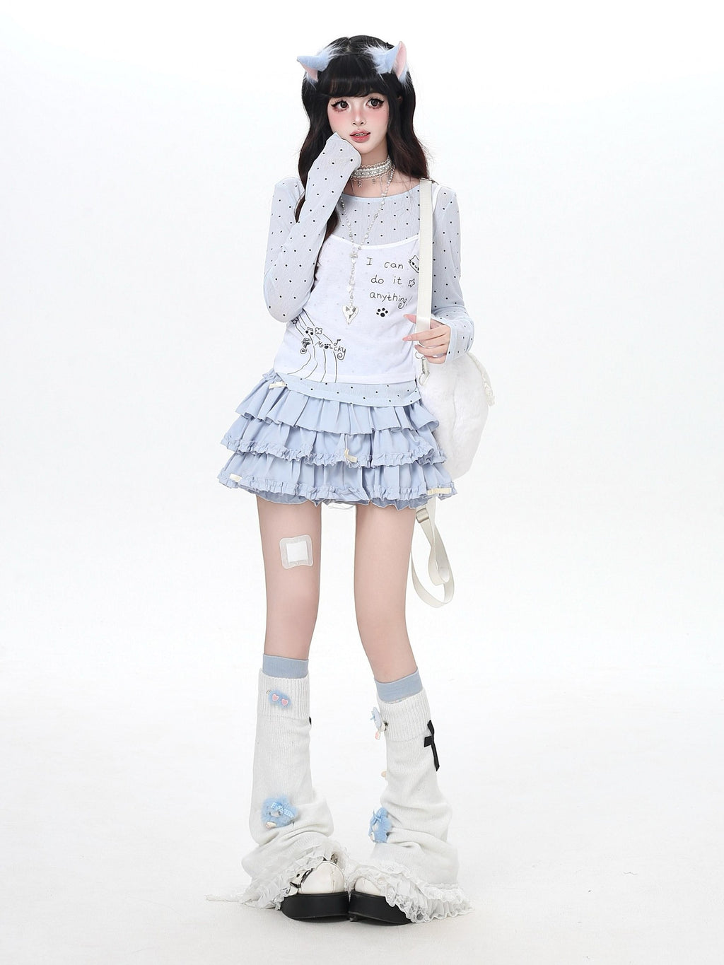 CRAZYGIRL Girly Polka Dot Spliced Layered Thin Breathable Women's Long Sleeve T-shirts