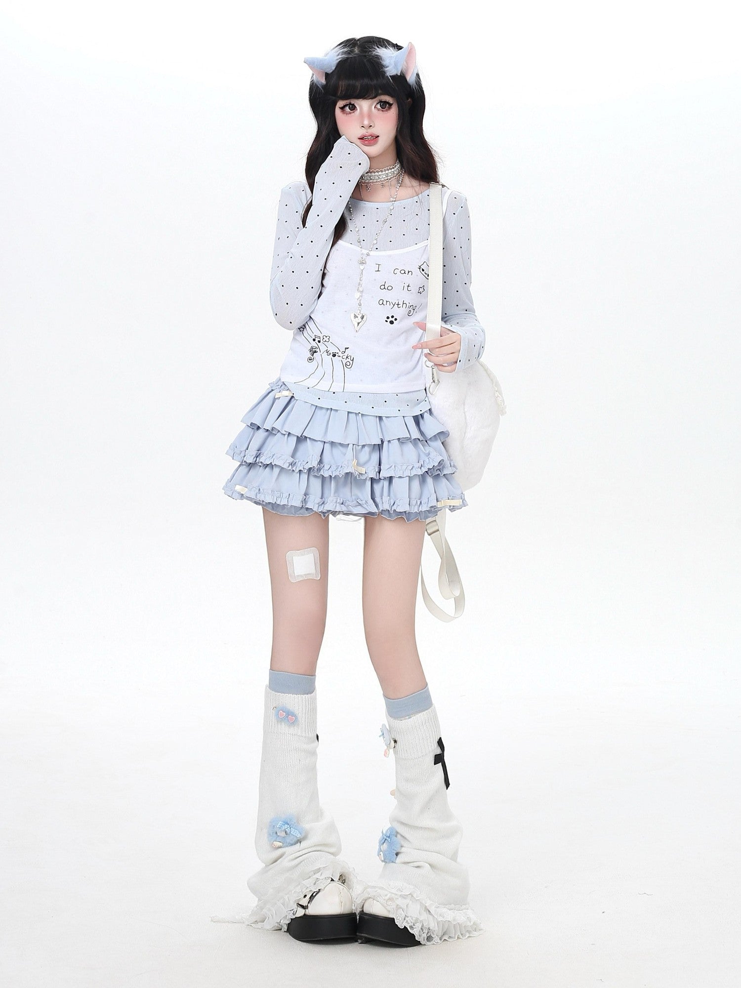 CRAZYGIRL Girly Polka Dot Spliced Layered Thin Breathable Women's Long Sleeve T-shirts