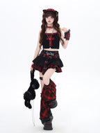 CRAZYGIRL Goth Idol Plaid Tiered Lace Up High Waist Women's Polyester Mini Skirts