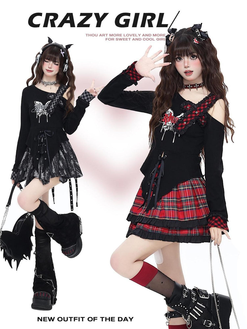 CRAZYGIRL Gothic Butterfly Asymmetrical Waist Cinch Slim Women's Long Sleeve T-shirts