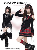 CRAZYGIRL Gothic Butterfly Asymmetrical Waist Cinch Slim Women's Long Sleeve T-shirts