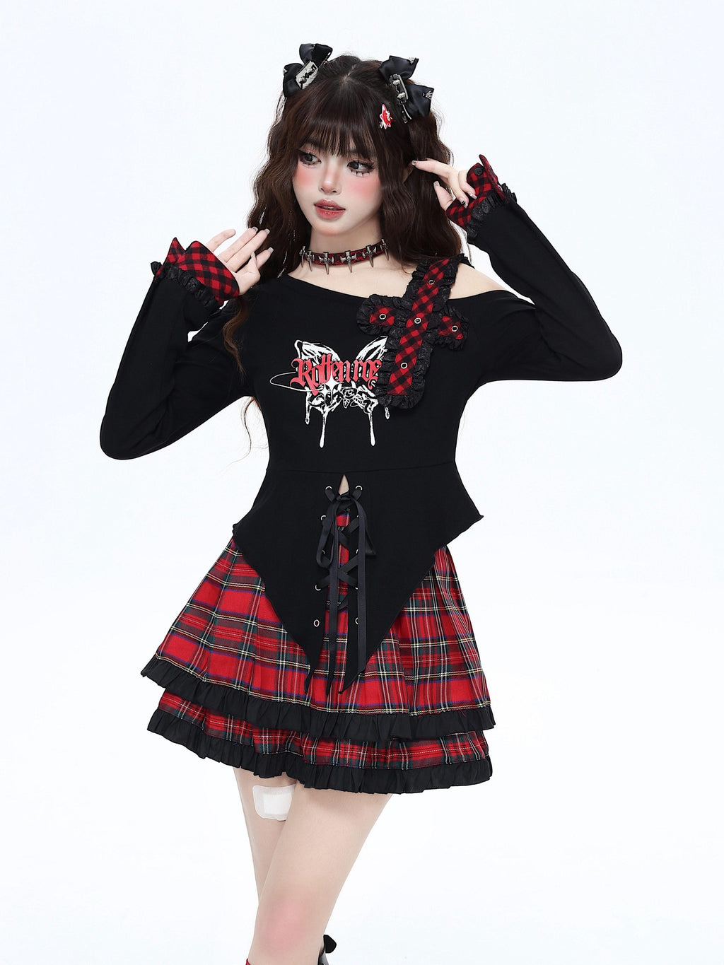 CRAZYGIRL Gothic Butterfly Asymmetrical Waist Cinch Slim Women's Long Sleeve T-shirts