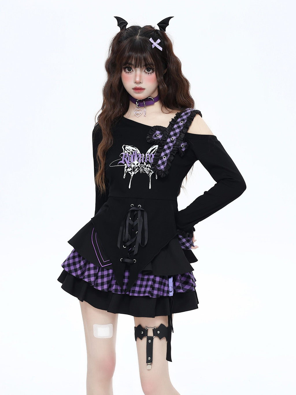 CRAZYGIRL Gothic Butterfly Asymmetrical Waist Cinch Slim Women's Long Sleeve T-shirts