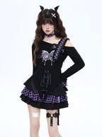 CRAZYGIRL Gothic Butterfly Asymmetrical Waist Cinch Slim Women's Long Sleeve T-shirts