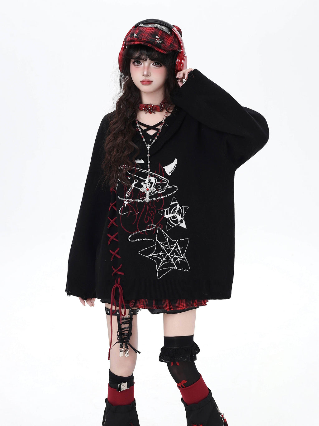 CRAZYGIRL_Gothic_Cross_Lace_Up_Women's_Other_Material_Loose_Knit_Sweaters_982526306470_MISSTT