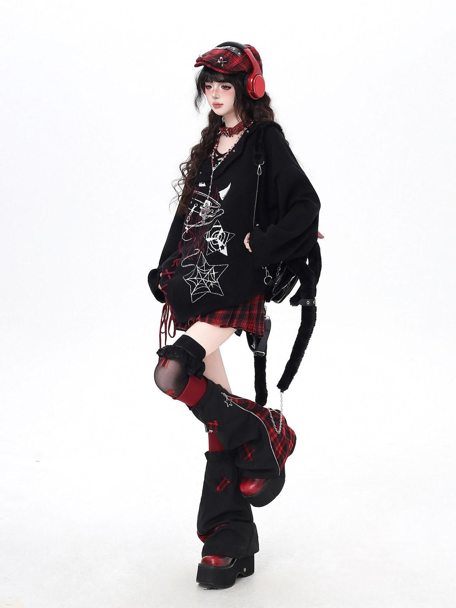 CRAZYGIRL Gothic Cross Lace Up Women's Other Material Loose Knit Sweaters