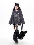 CRAZYGIRL Gothic Cross Lace Up Women's Other Material Loose Knit Sweaters