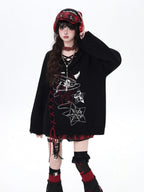 CRAZYGIRL Gothic Cross Lace Up Women's Other Material Loose Knit Sweaters