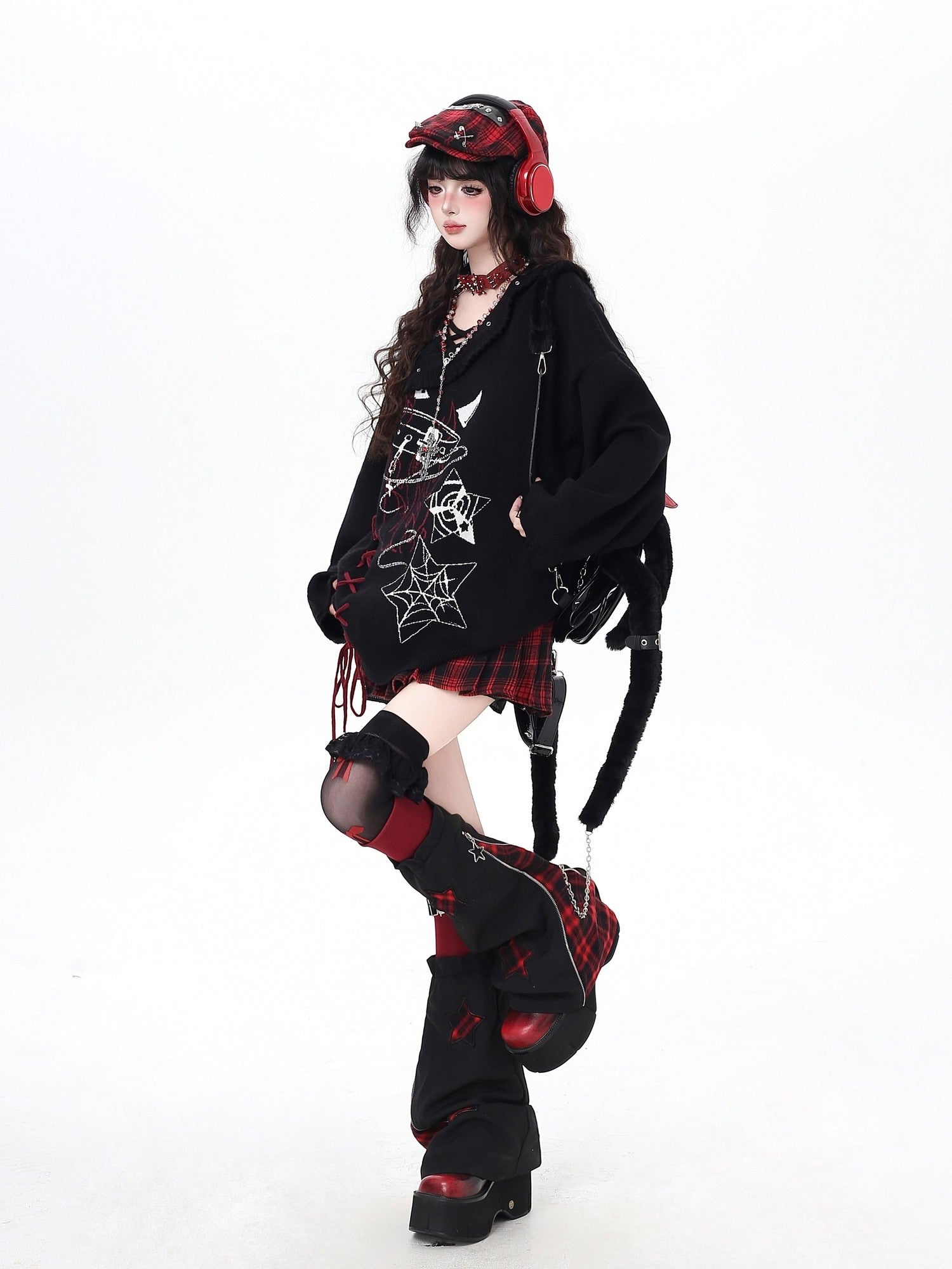 CRAZYGIRL Gothic Cross Lace Up Women's Other Material Loose Knit Sweaters