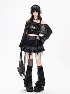 CRAZYGIRL Grunge Distressed Skull Cropped Knitted Women's Sheer Long Sleeve T-shirts