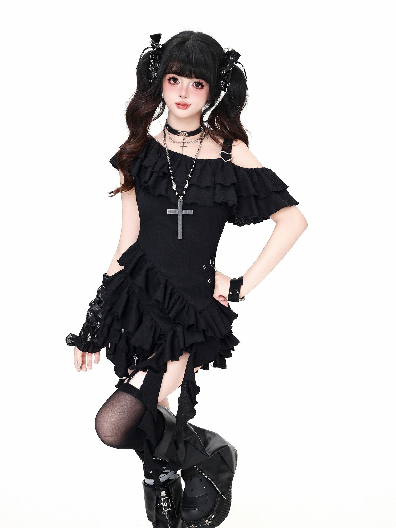 CRAZYGIRL Heart Print Ruffle Sleeve Cinched Waist Women's Short Sleeve T-shirts