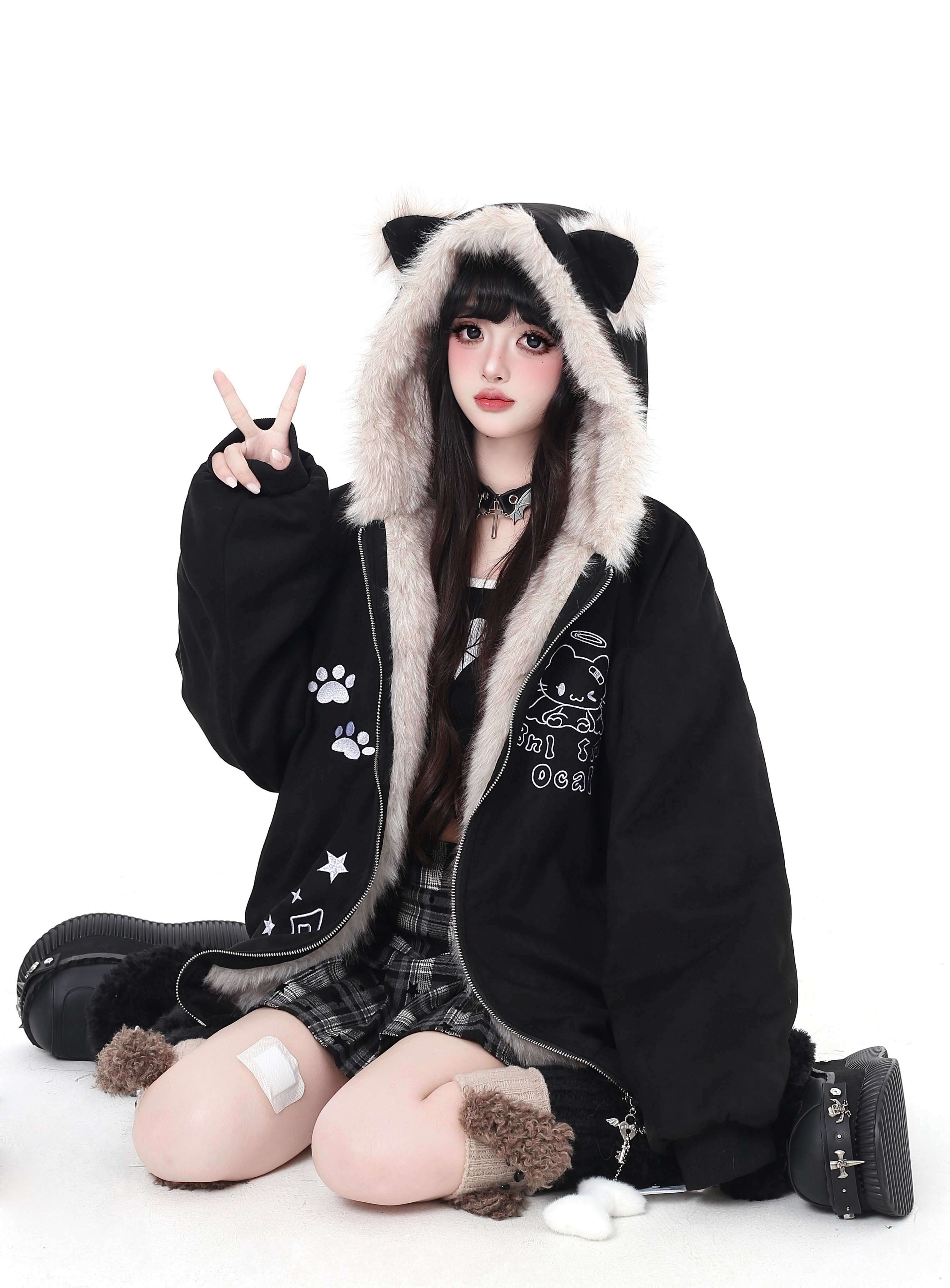 CRAZYGIRL_Home_Style_Cat_Ear_Hooded_Women's_Suede_Plush_Cotton_Lined_Puffer_Jackets_985905406167_MISSTT