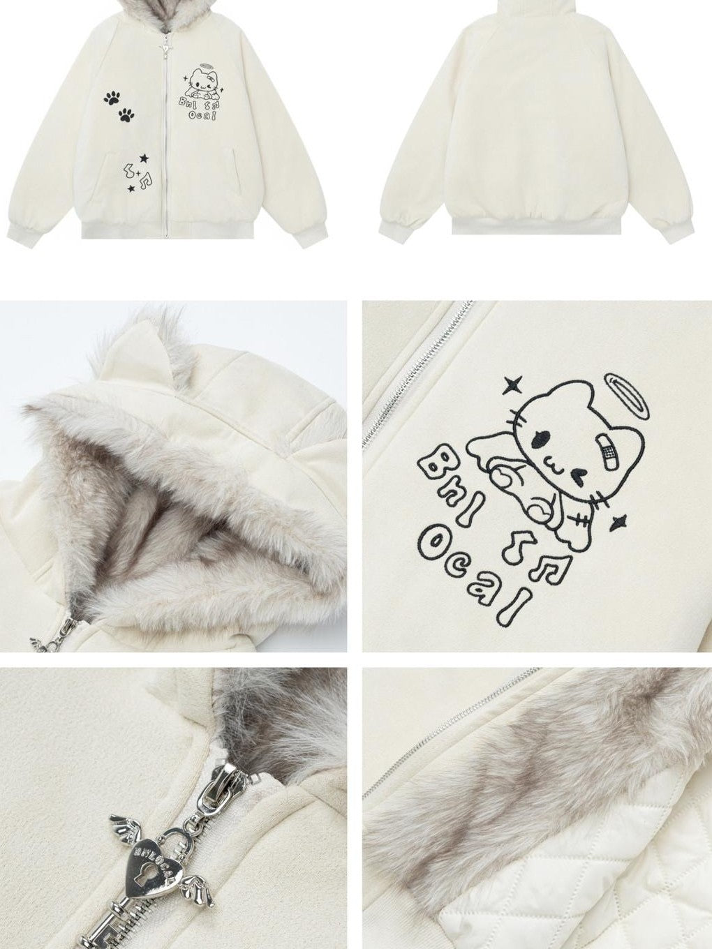 CRAZYGIRL Home Style Cat Ear Hooded Women's Suede Plush Cotton Lined Puffer Jackets