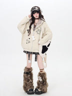 CRAZYGIRL Home Style Cat Ear Hooded Women's Suede Plush Cotton Lined Puffer Jackets