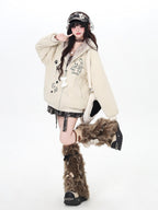 CRAZYGIRL Home Style Cat Ear Hooded Women's Suede Plush Cotton Lined Puffer Jackets