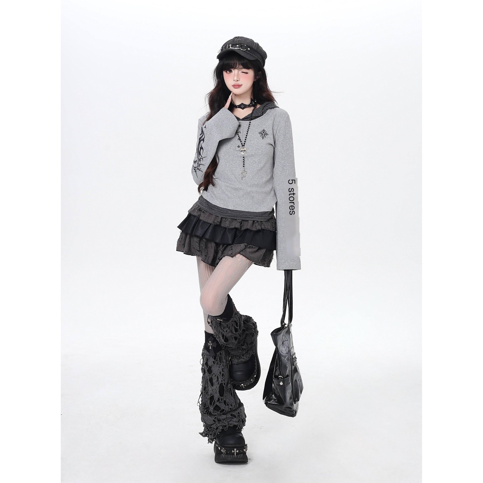 CRAZYGIRL_Hooded_Letter_Print_Splice_Faux_Two_Piece_Slim_Women's_Long_Sleeve_T-shirts_1021100158407_MISSTT