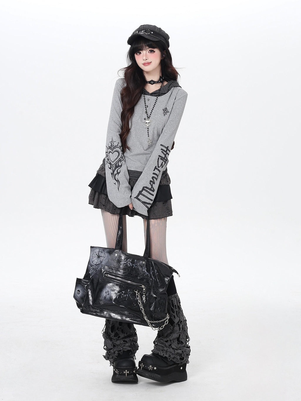 CRAZYGIRL Hooded Letter Print Splice Faux Two Piece Slim Women's Long Sleeve T-shirts