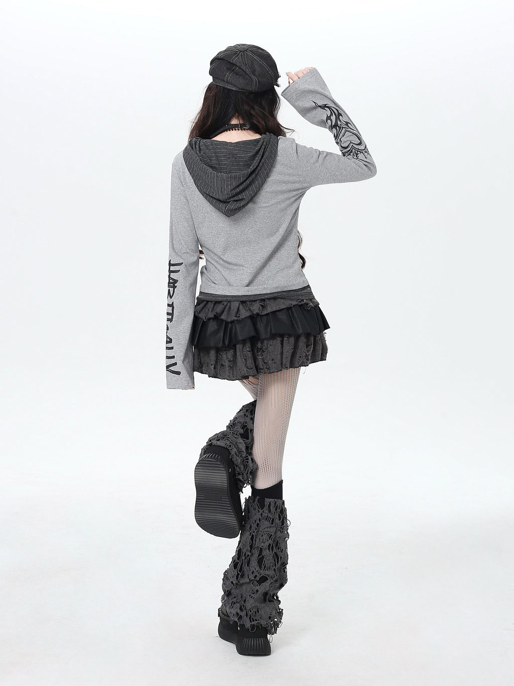 CRAZYGIRL Hooded Letter Print Splice Faux Two Piece Slim Women's Long Sleeve T-shirts