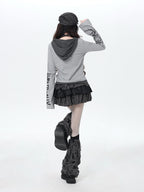CRAZYGIRL Hooded Letter Print Splice Faux Two Piece Slim Women's Long Sleeve T-shirts