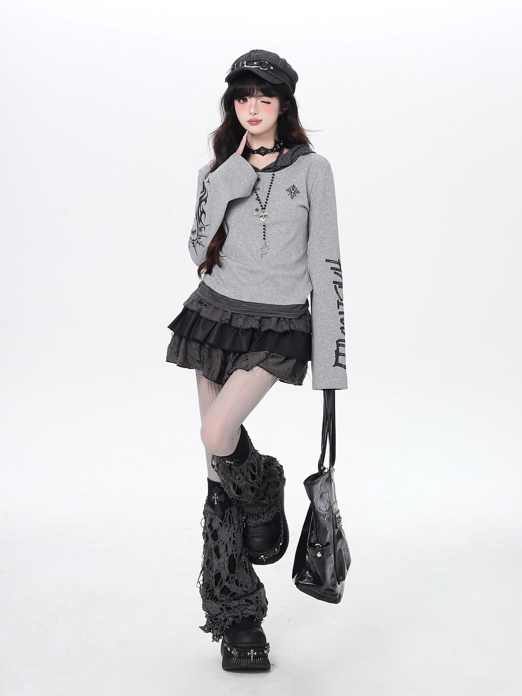 CRAZYGIRL Hooded Letter Print Splice Faux Two Piece Slim Women's Long Sleeve T-shirts