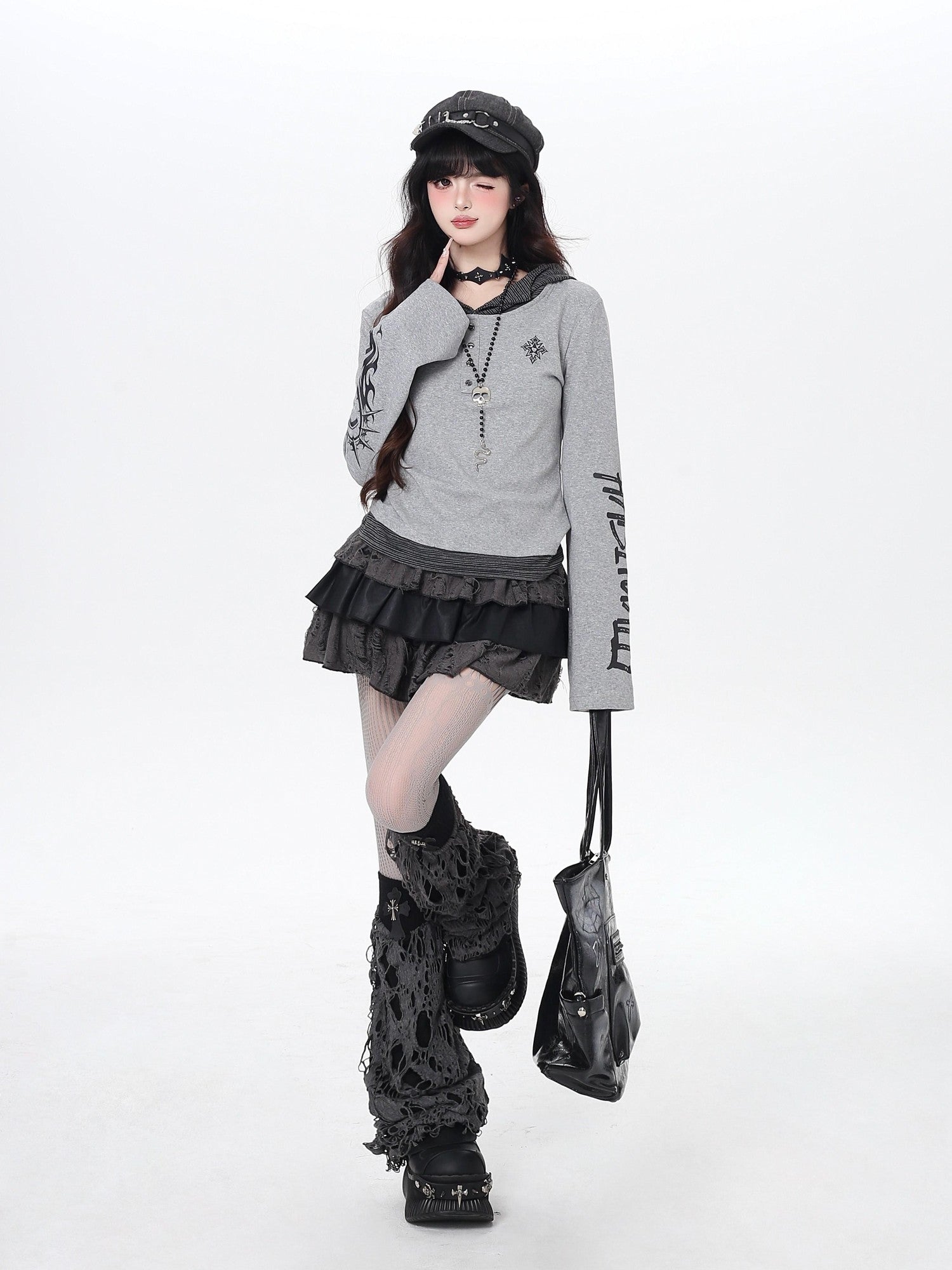 CRAZYGIRL Hooded Letter Print Splice Faux Two Piece Slim Women's Long Sleeve T-shirts