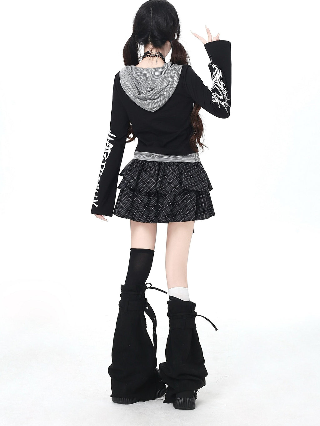 CRAZYGIRL Hooded Letter Print Splice Faux Two Piece Slim Women's Long Sleeve T-shirts