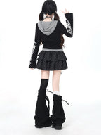 CRAZYGIRL Hooded Letter Print Splice Faux Two Piece Slim Women's Long Sleeve T-shirts