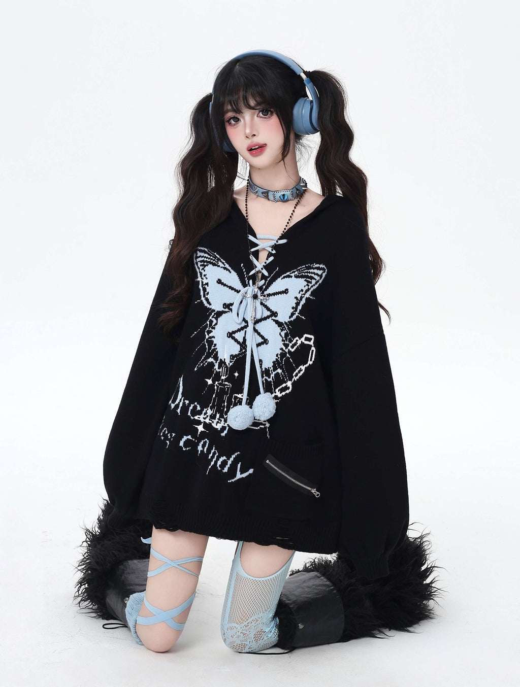 CRAZYGIRL_Hooded_V-neck_Lantern_Sleeve_Loose_Butterfly_Print_Bow_Women's_Sweaters_982530126655_MISSTT