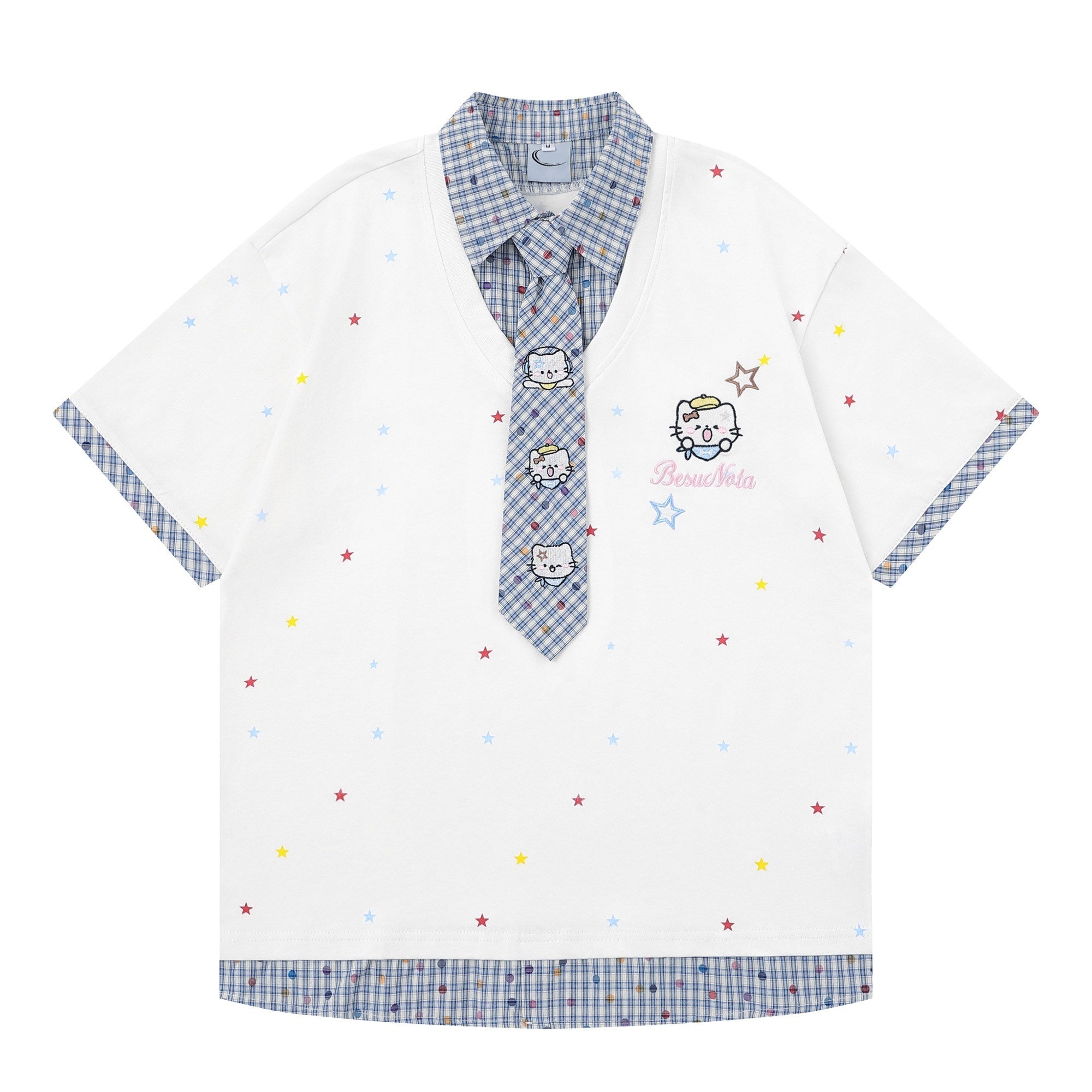 CRAZYGIRL_Japanese_School_Checked_Kt_Embroidered_Faux_Layer_Women's_Short_Sleeve_T-shirts_1053878275003_MISSTT