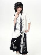 CRAZYGIRL Kitten Polka Dot Tie Oversized Crew Neck Women's Short Sleeve T-shirts