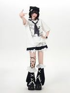 CRAZYGIRL Kitten Polka Dot Tie Oversized Crew Neck Women's Short Sleeve T-shirts