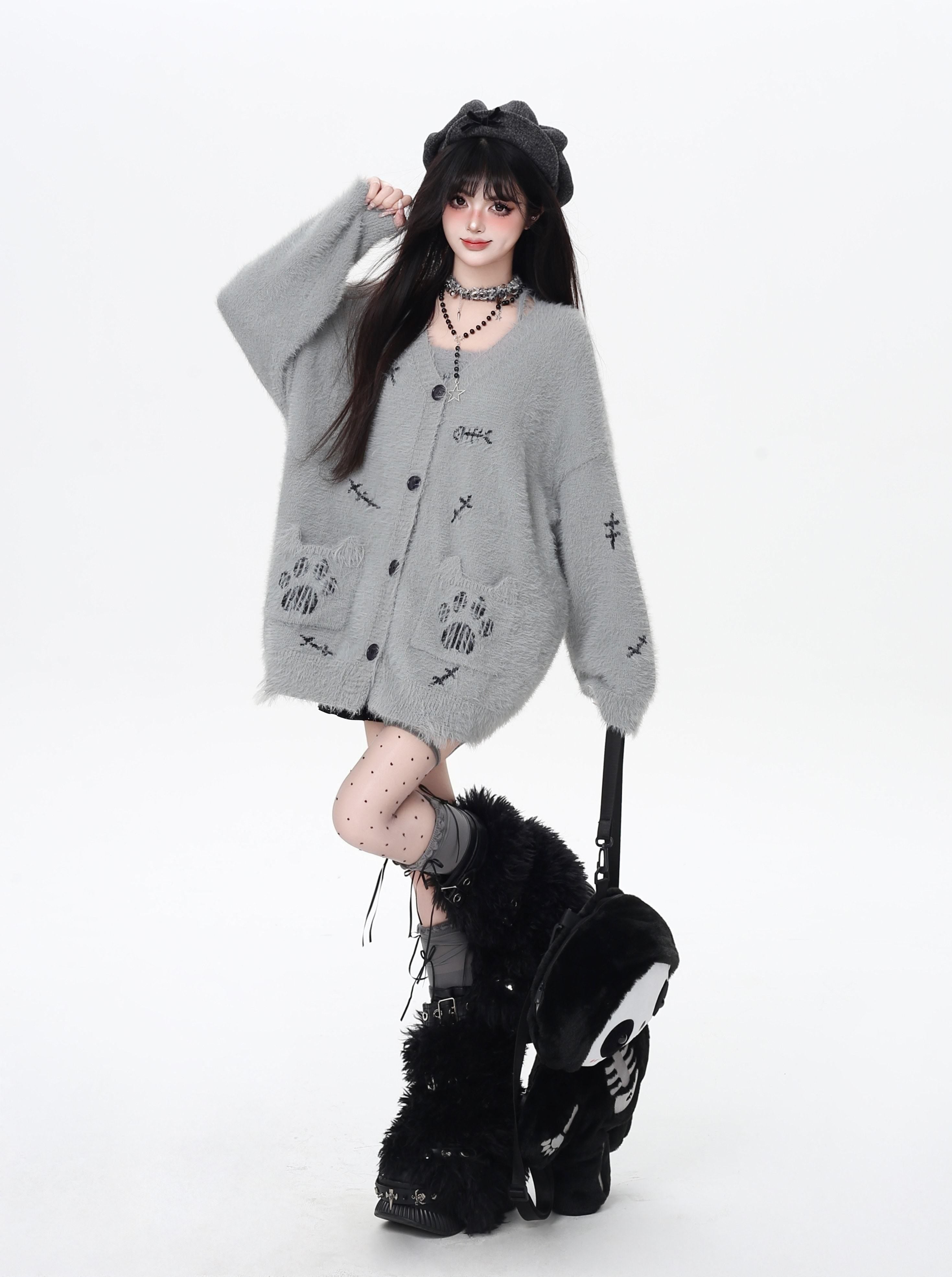 CRAZYGIRL_Kitten_Two_Piece_Loose_Sweet_Women's_Knit_Thermal_Cardigan_Vest_Cardigans_978050419938_MISSTT