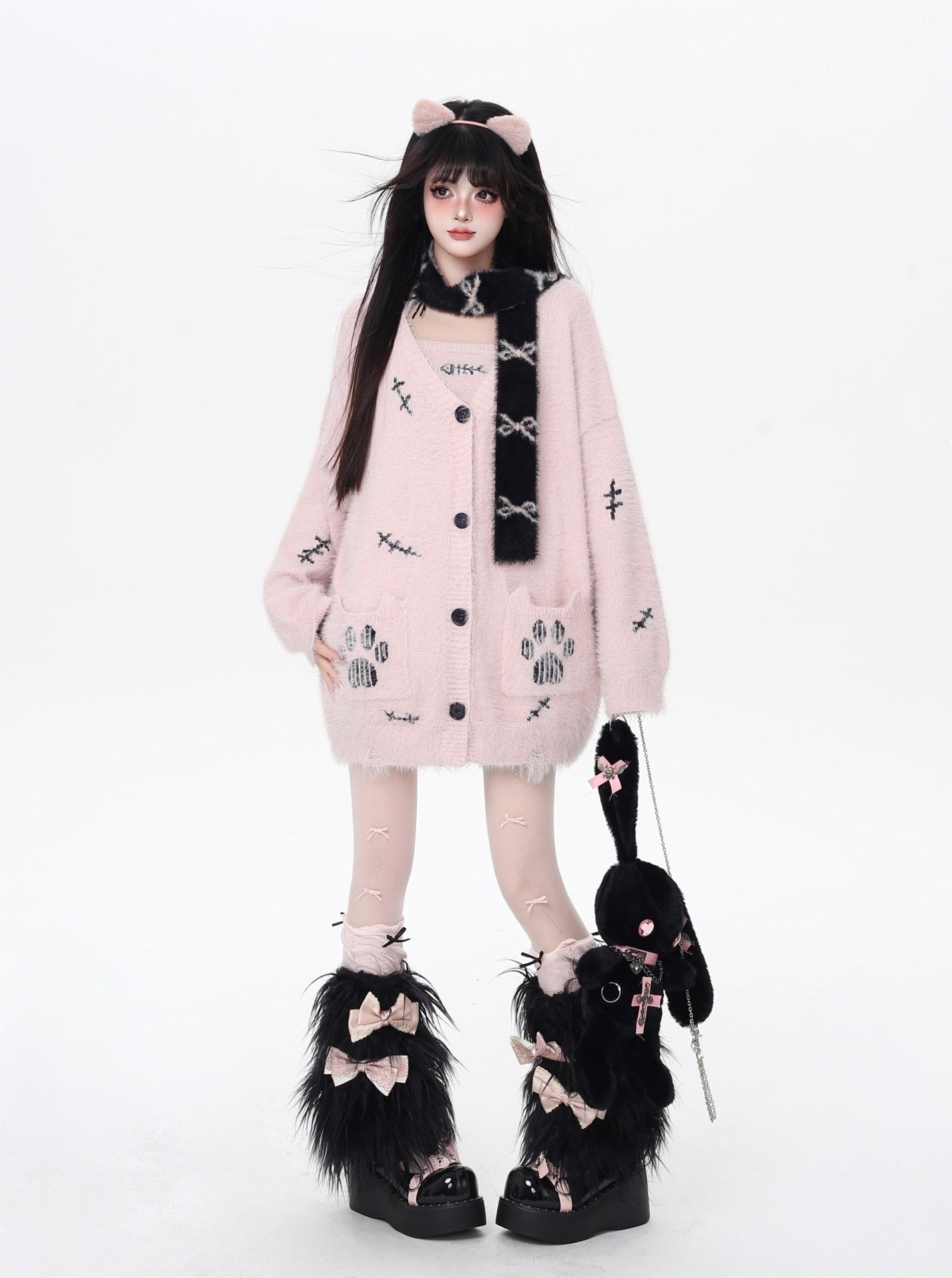 CRAZYGIRL_Kitten_Two_Piece_Loose_Sweet_Women's_Knit_Thermal_Cardigan_Vest_Cardigans_978050419938_MISSTT