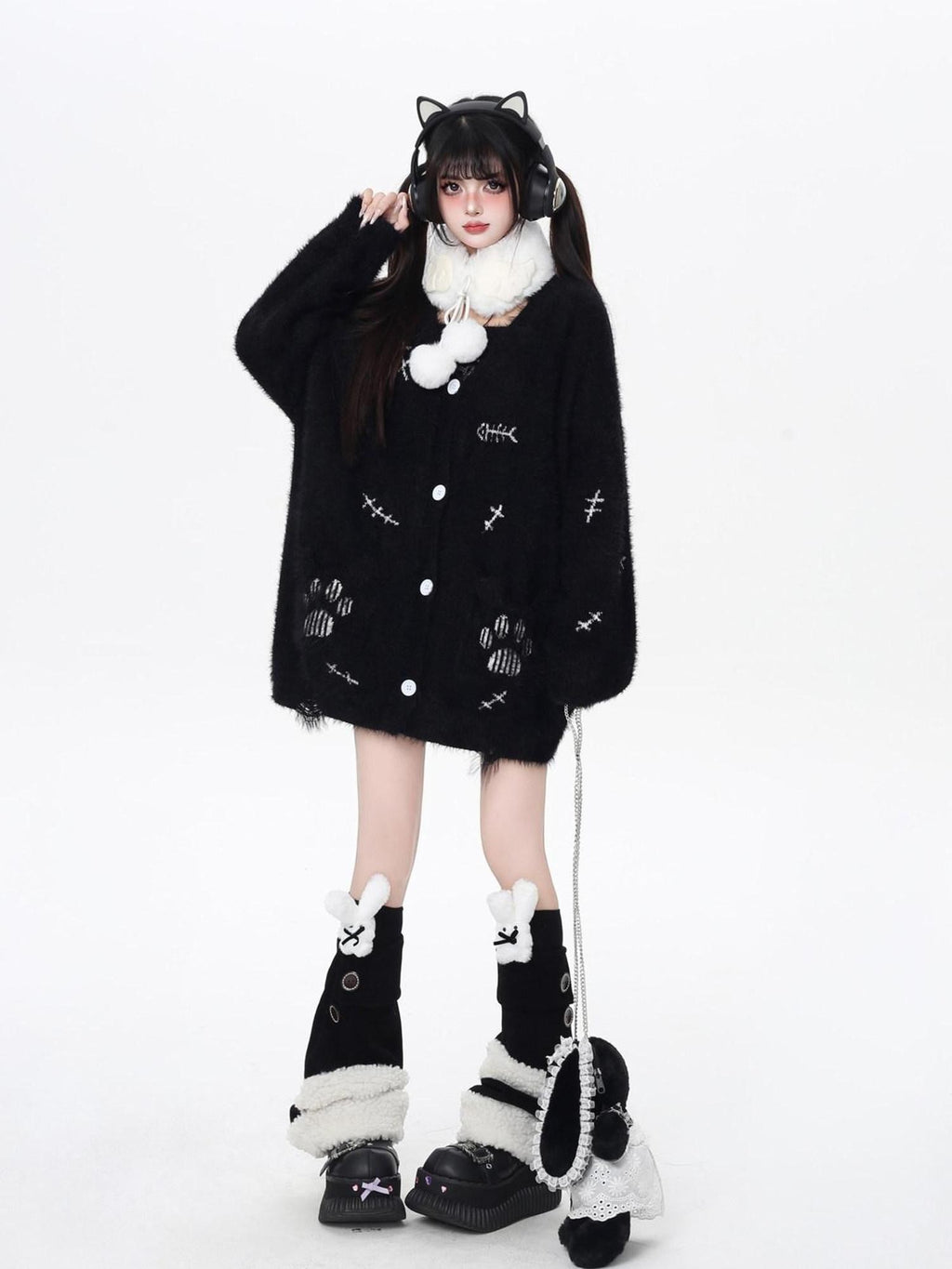 CRAZYGIRL Kitten Two Piece Loose Sweet Women's Knit Thermal Cardigan Vest Cardigans