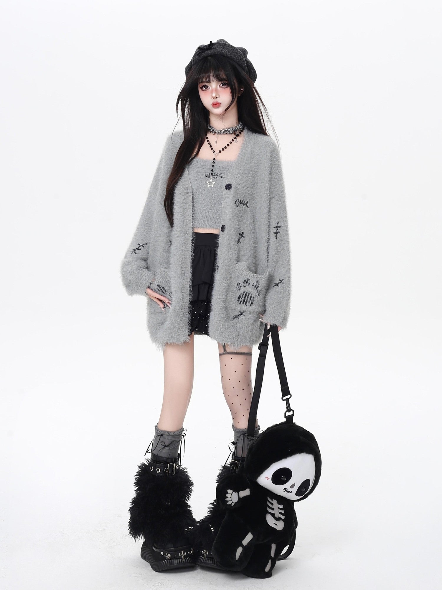 CRAZYGIRL Kitten Two Piece Loose Sweet Women's Knit Thermal Cardigan Vest Cardigans