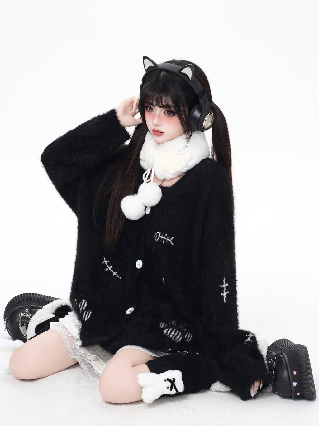 CRAZYGIRL Kitten Two Piece Loose Sweet Women's Knit Thermal Cardigan Vest Cardigans