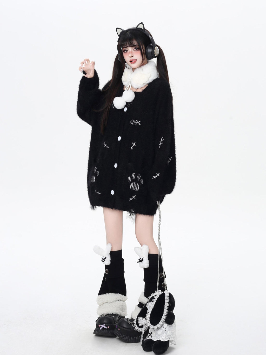 CRAZYGIRL Kitten Two Piece Loose Sweet Women's Knit Thermal Cardigan Vest Cardigans