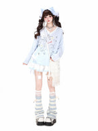 CRAZYGIRL Korean Cute Patchwork V-neck Raglan Loose Women's Long Sleeve T-shirts