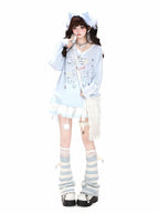 CRAZYGIRL Korean Cute Patchwork V-neck Raglan Loose Women's Long Sleeve T-shirts