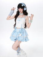 CRAZYGIRL Kt Cartoon Lace Bow High Waist Elastic Puff Cake Women's Mini Skirts