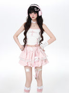 CRAZYGIRL Kt Cartoon Lace Bow High Waist Elastic Puff Cake Women's Mini Skirts