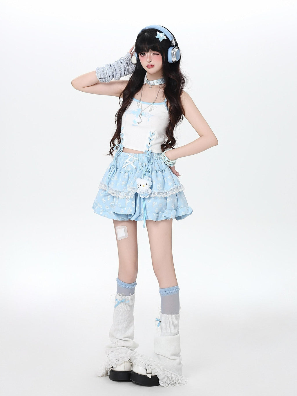 CRAZYGIRL Kt Cartoon Lace Bow High Waist Elastic Puff Cake Women's Mini Skirts