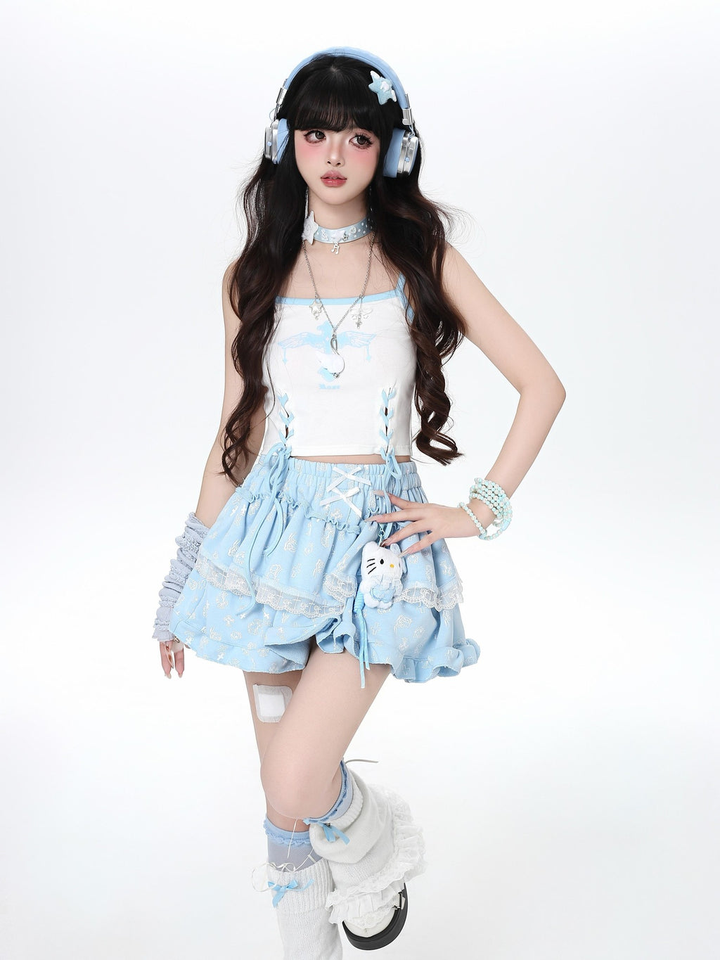 CRAZYGIRL Kt Cartoon Lace Bow High Waist Elastic Puff Cake Women's Mini Skirts