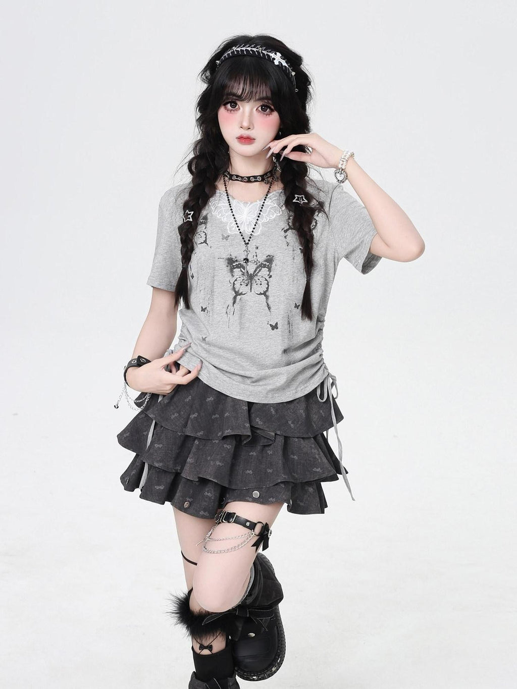 CRAZYGIRL Lace Applique V-neck Fitted Cropped Women's Cotton Blend Short Sleeve T-shirts