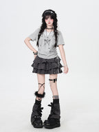 CRAZYGIRL Lace Applique V-neck Fitted Cropped Women's Cotton Blend Short Sleeve T-shirts